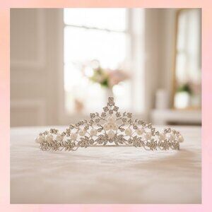 Elegant Pearl and Rhinestone Silver Tiara Crown | Bridal & Prom Accessory